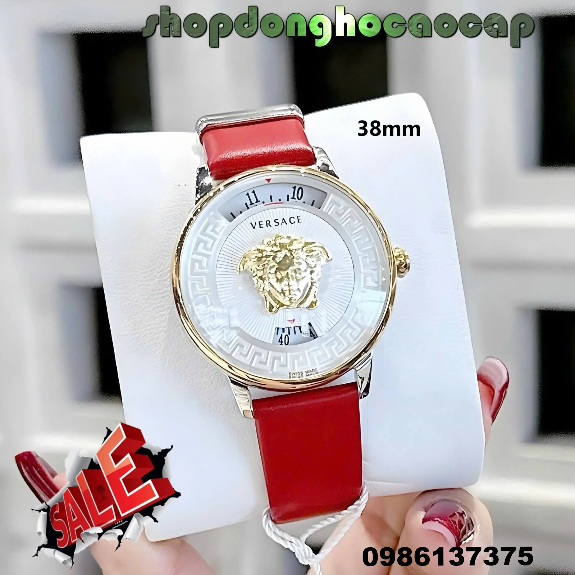 Đồng Hồ Nữ Versace Medusa Icon Dây Da Đỏ Mặt Trắng Size 38mm – Máy Pin Japan | New Season 2026