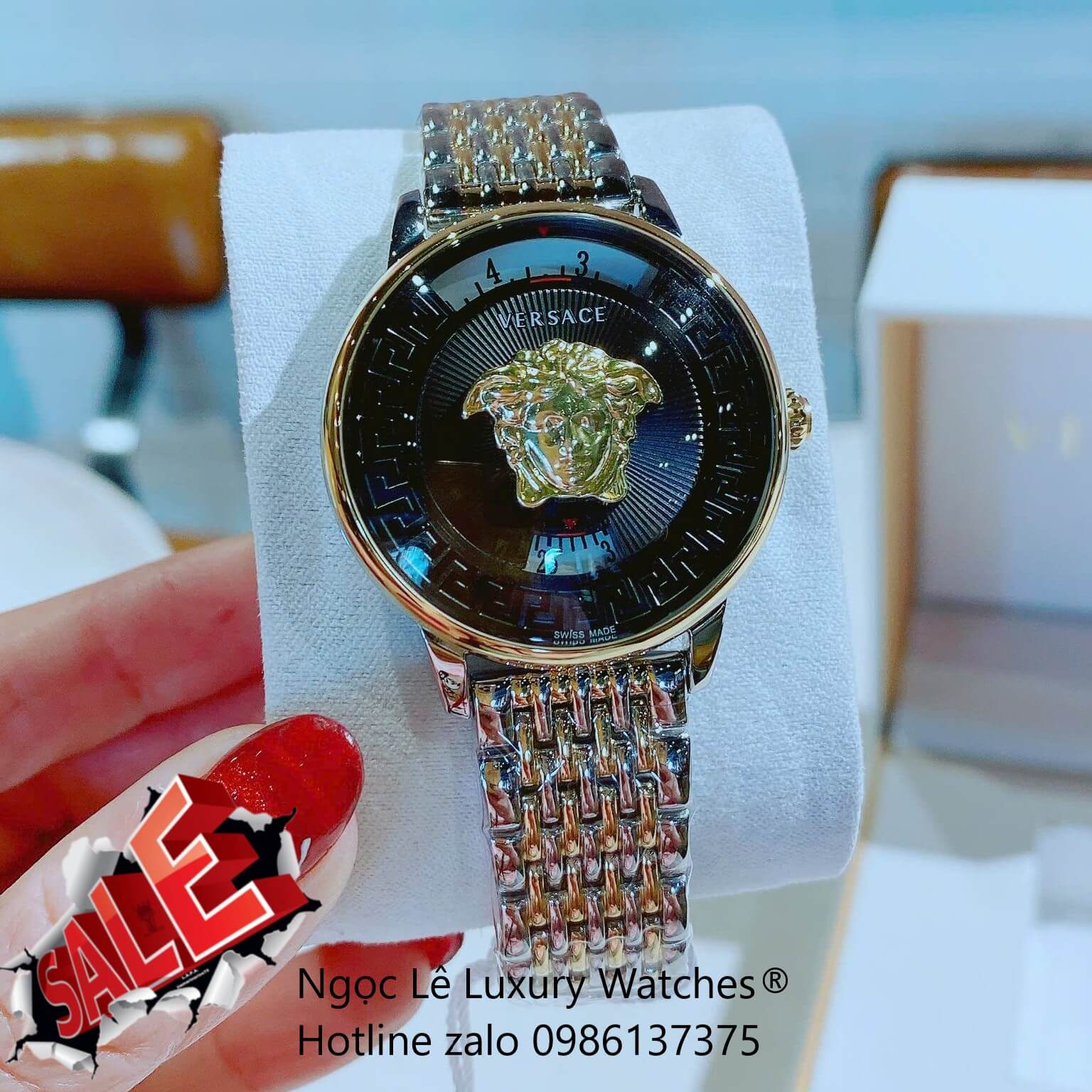 Đồng Hồ Nữ Versace Medusa Icon Dây Thép Demi Vàng Gold Size 38mm - Mặt Đen