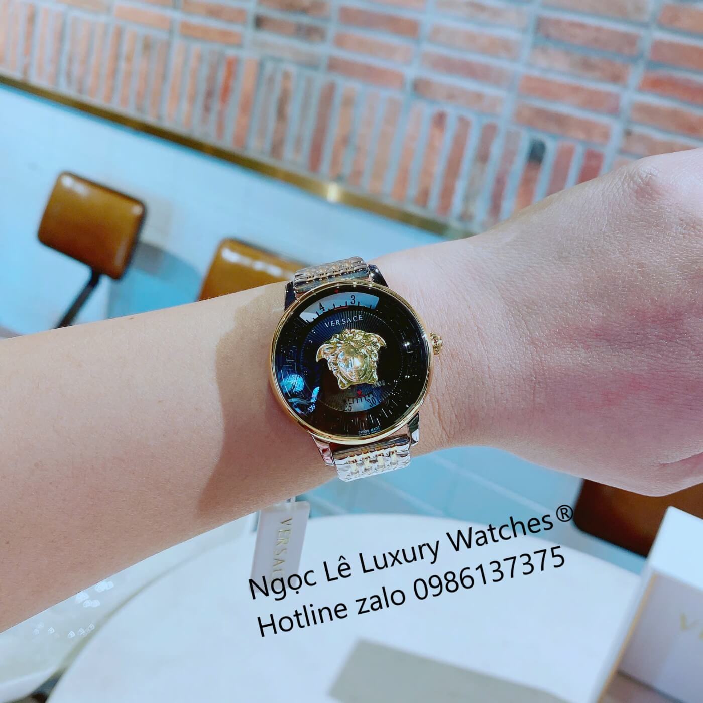 Đồng Hồ Nữ Versace Medusa Icon Dây Thép Demi Vàng Gold Size 38mm - Mặt Đen