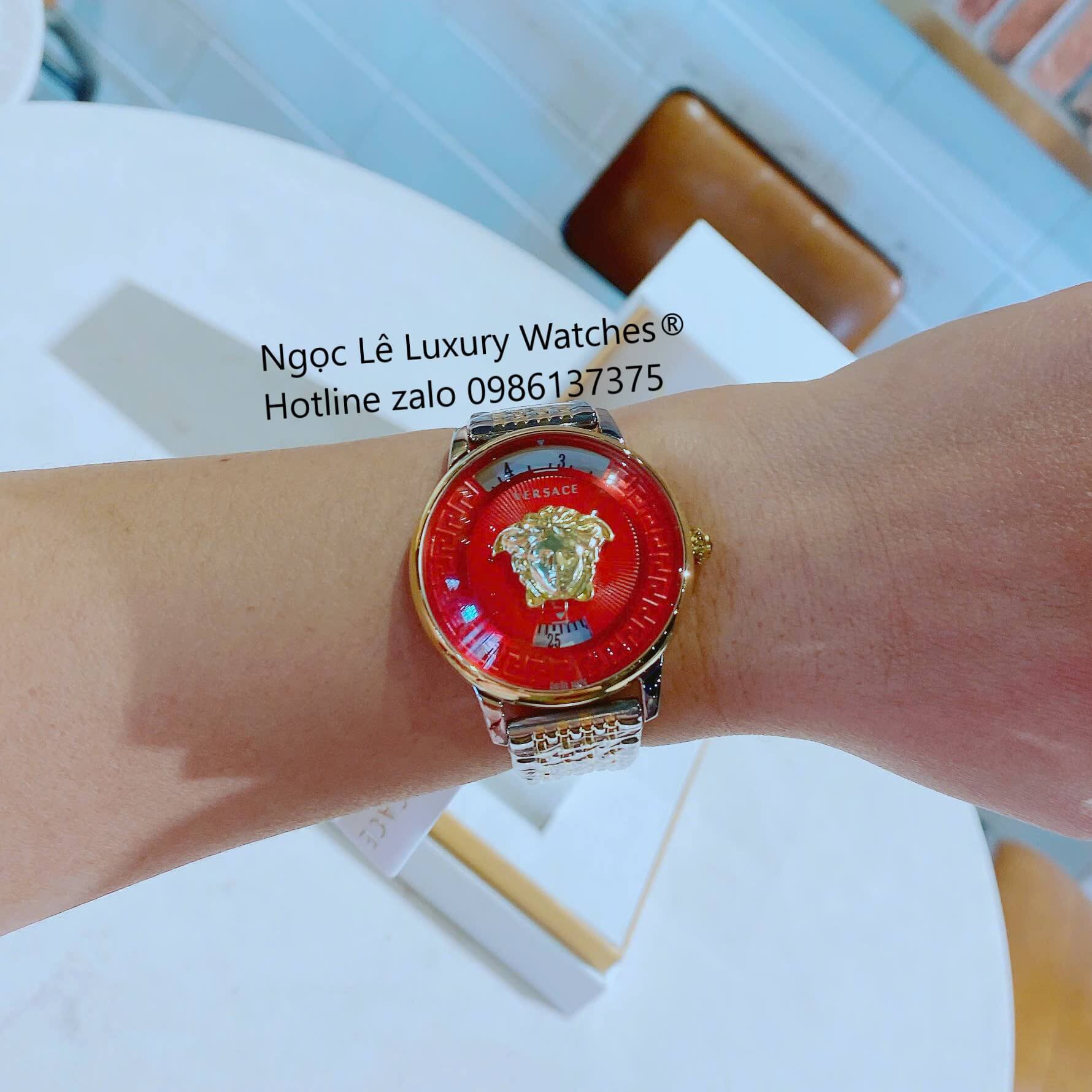 Đồng Hồ Nữ Versace Medusa Icon Dây Thép Demi Vàng Gold Size 38mm - Mặt Đỏ