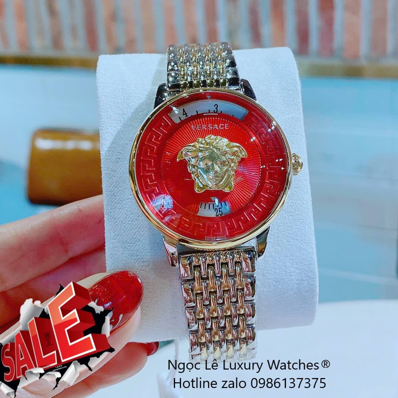 Đồng Hồ Nữ Versace Medusa Icon Dây Thép Demi Vàng Gold Size 38mm - Mặt Đỏ