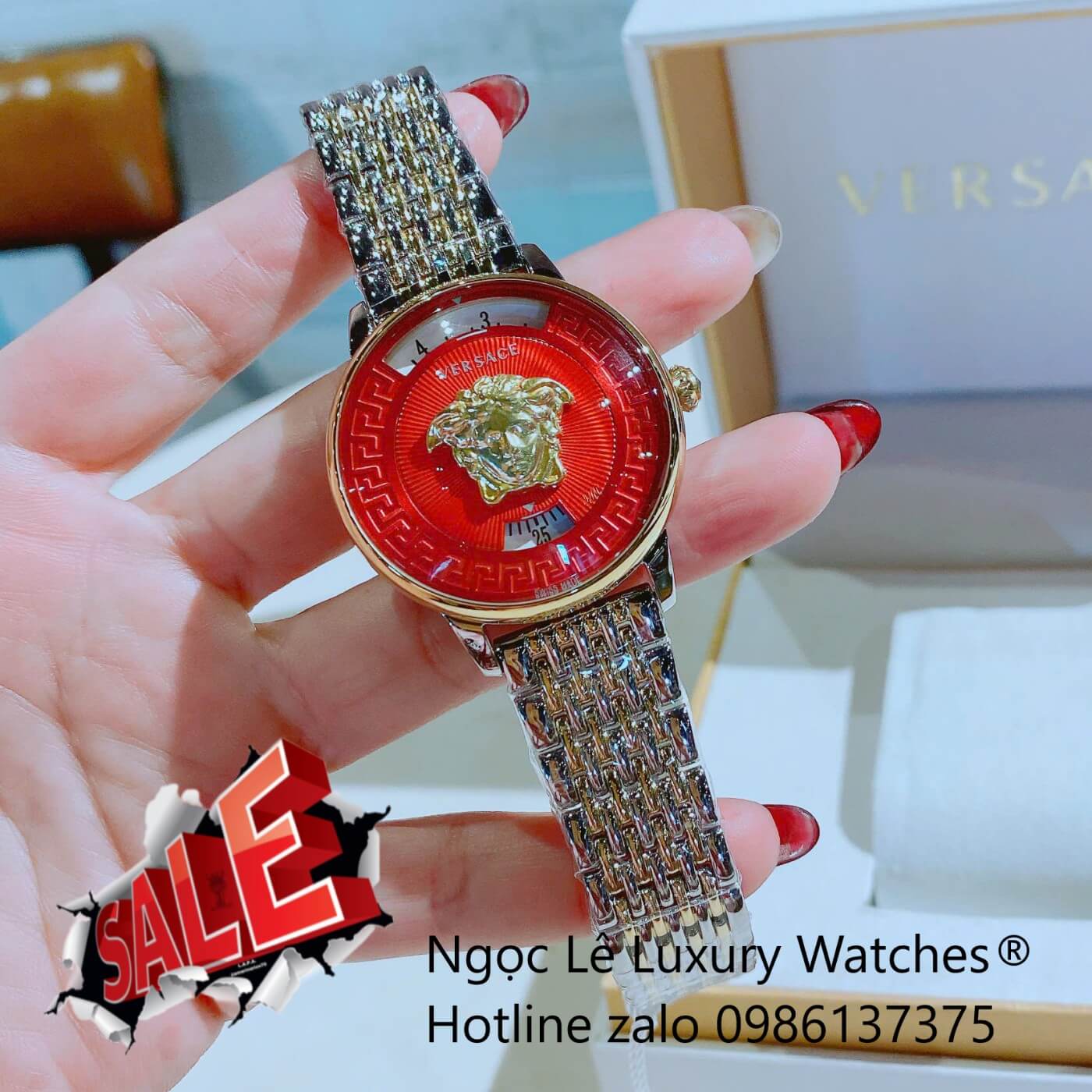 Đồng Hồ Nữ Versace Medusa Icon Dây Thép Demi Vàng Gold Size 38mm - Mặt Đỏ