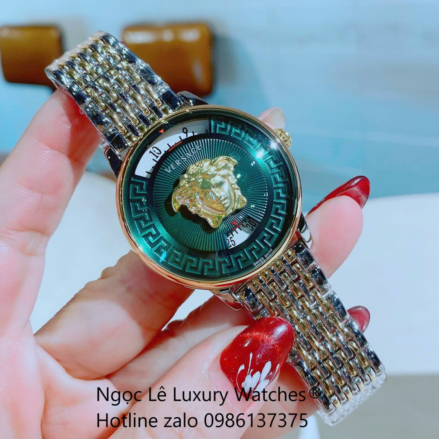 Đồng Hồ Nữ Versace Medusa Icon Dây Thép Demi Vàng Gold Size 38mm - Mặt Xanh Đậm