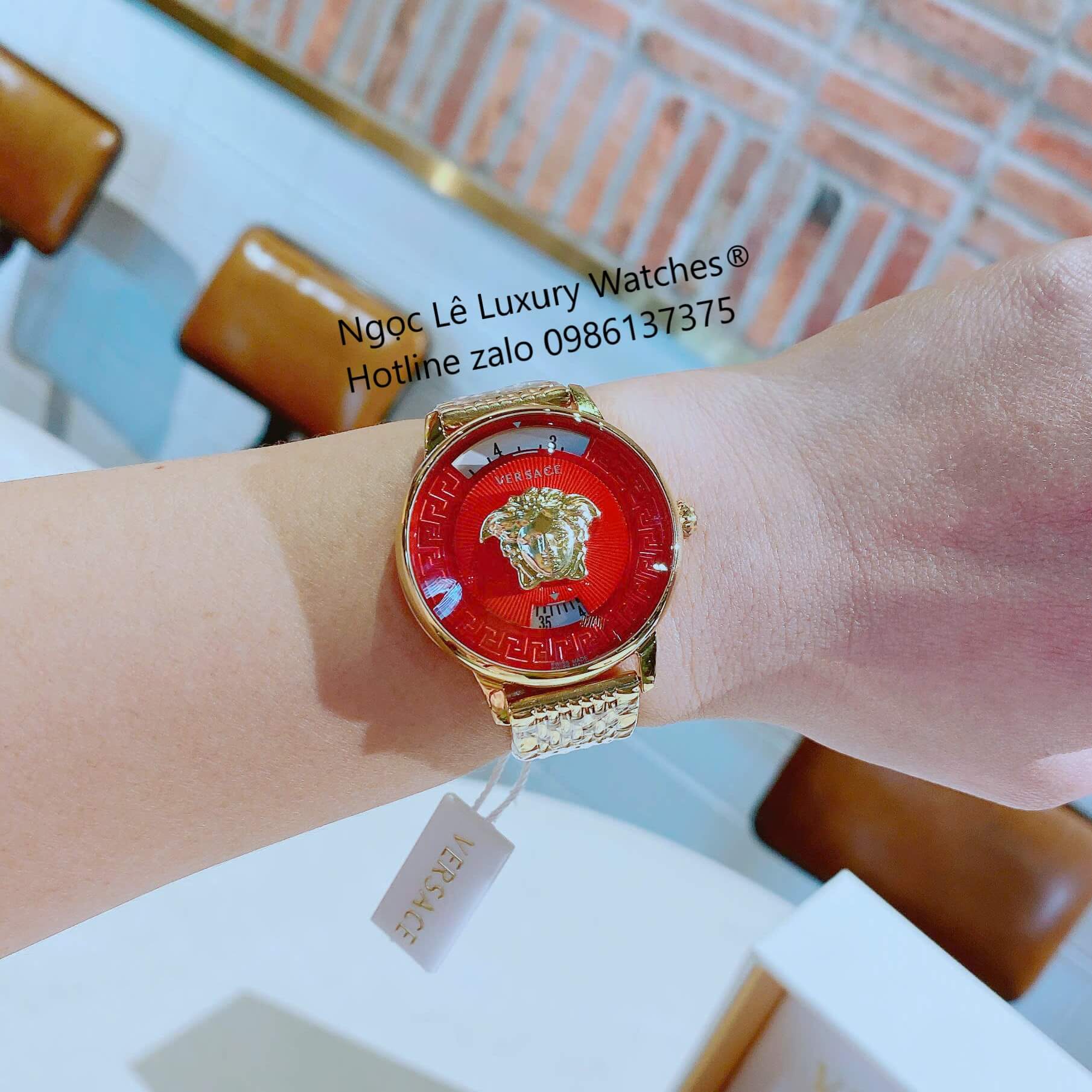 Đồng Hồ Nữ Versace Medusa Icon Dây Thép Màu Vàng Gold Size 38mm - Vàng Mặt Đỏ