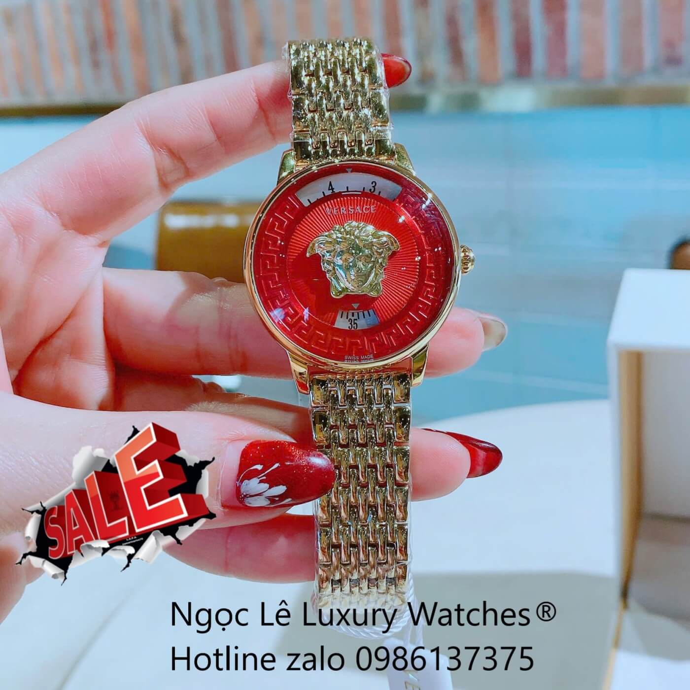 Đồng Hồ Nữ Versace Medusa Icon Dây Thép Màu Vàng Gold Size 38mm - Vàng Mặt Đỏ