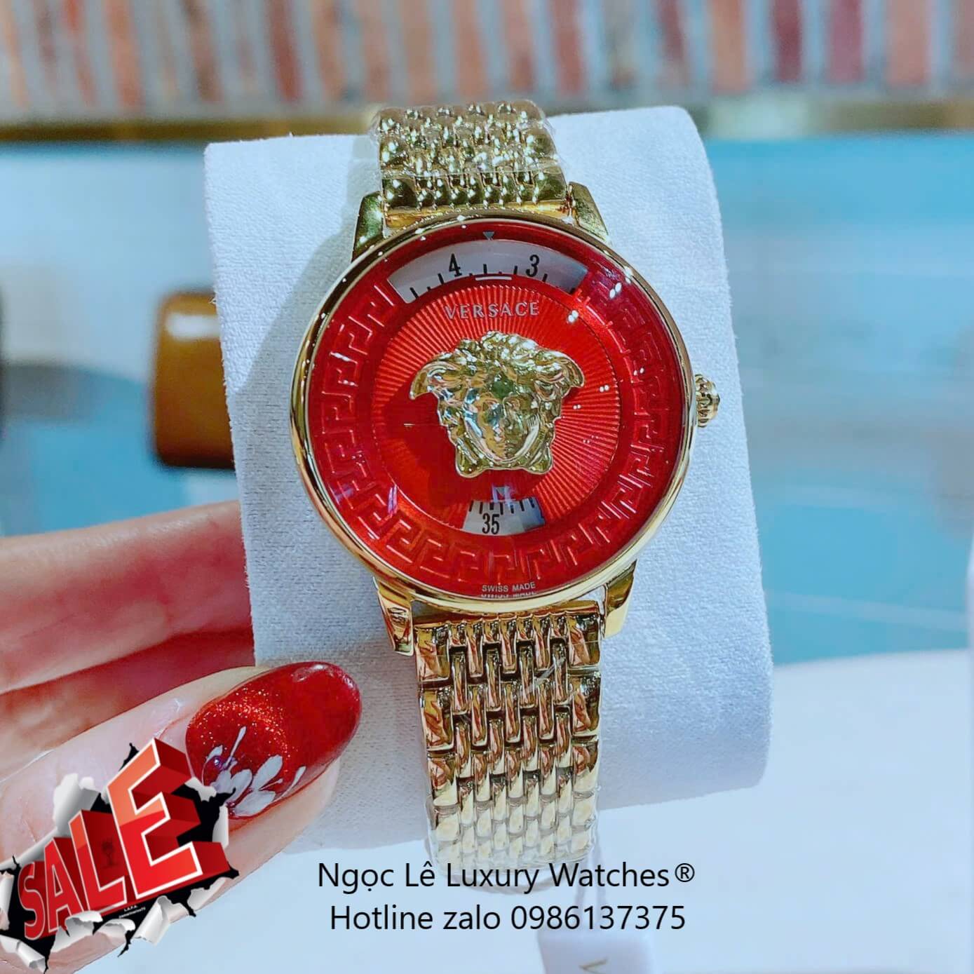 Đồng Hồ Nữ Versace Medusa Icon Dây Thép Màu Vàng Gold Size 38mm - Vàng Mặt Đỏ