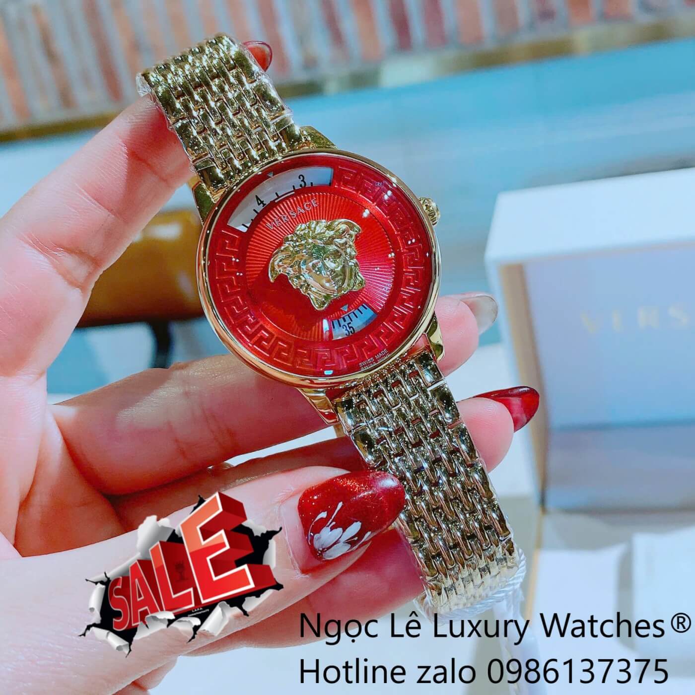 Đồng Hồ Nữ Versace Medusa Icon Dây Thép Màu Vàng Gold Size 38mm - Vàng Mặt Đỏ