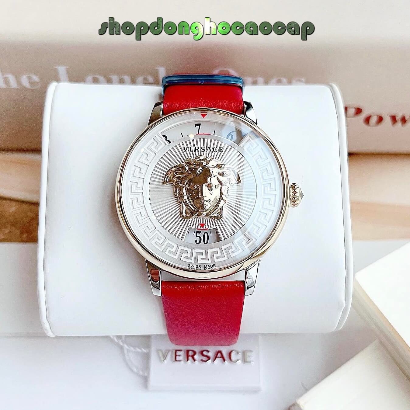 Đồng Hồ Nữ Versace Medusa Icon Dây Da Đỏ Mặt Trắng Size 38mm - Quartz