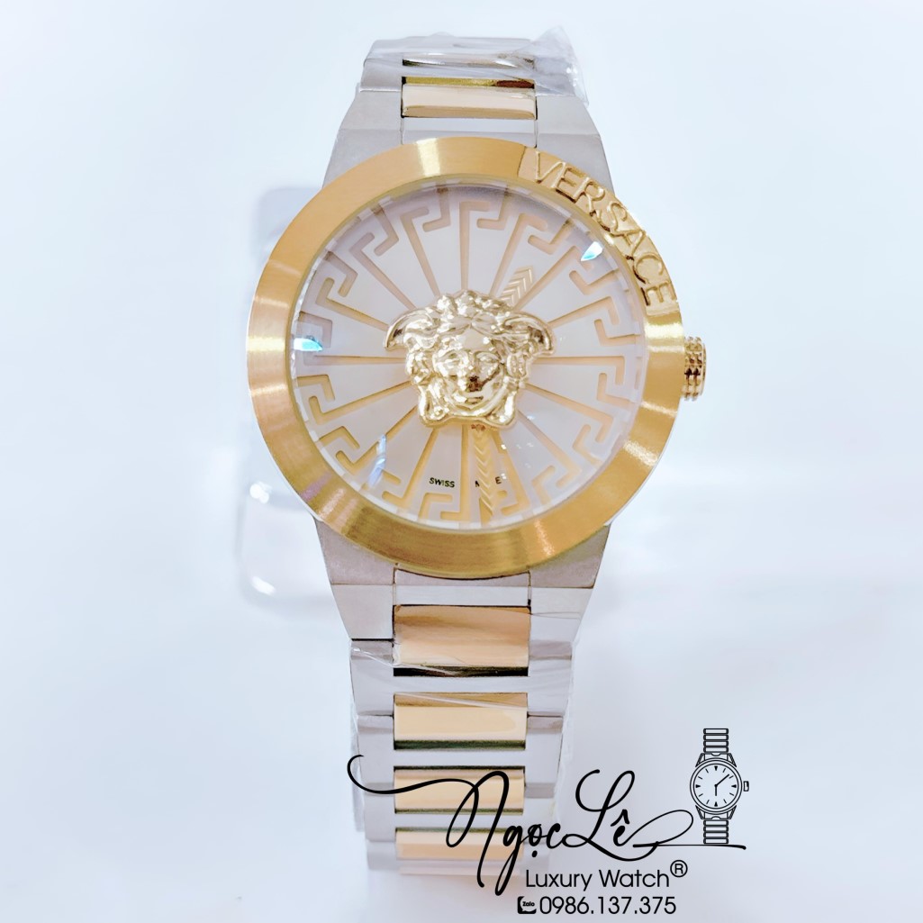 Đồng Hồ Nữ Versace Medusa Infinite Leather Dây Kim Loại Demi Vàng Mặt Xám 36mm