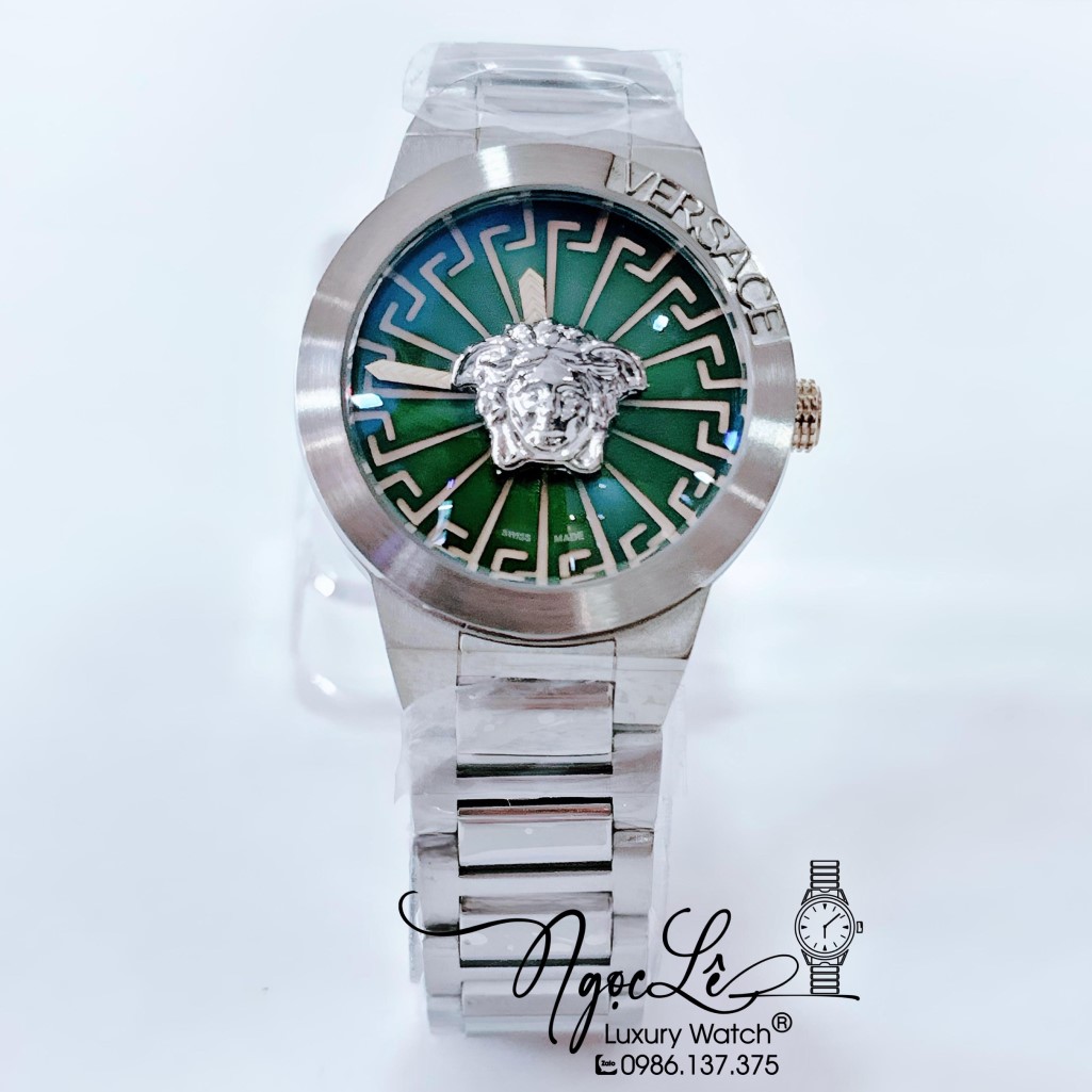 Đồng Hồ Nữ Versace Medusa Infinite Leather Dây Kim Loại Bạc Mặt Xanh Rêu 36mm