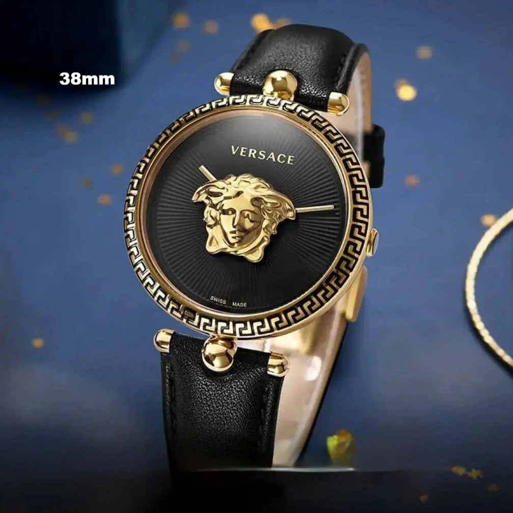 Đồng Hồ Nữ Versace Palazzo Empire Dây Da Đen Vỏ Vàng Size 38mm