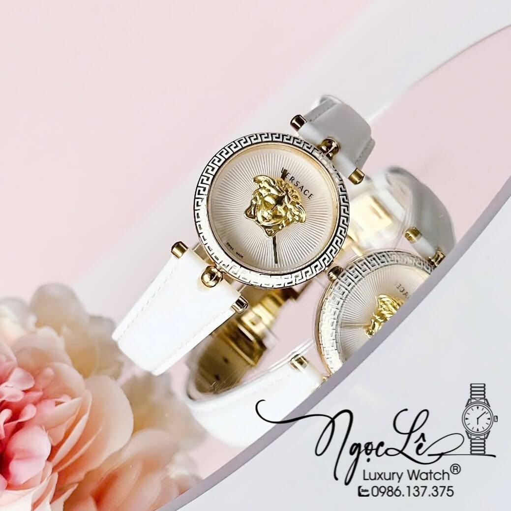Đồng Hồ Nữ Versace Palazzo Empire Dây Da Trắng Vỏ Vàng Size 34mm Máy Thụy Sĩ