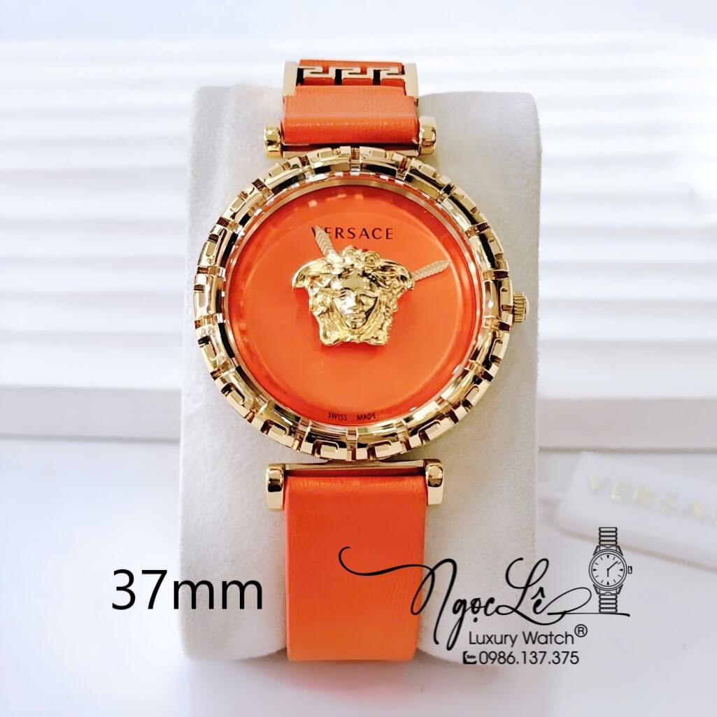 Đồng Hồ Nữ Versace Palazzo Empire Greca Dây Da Màu Cam Vỏ Vàng Size 37mm