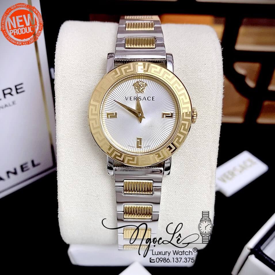 Đồng Hồ Nữ Versace Petit Dây Kim Loại Demi Vàng Mặt Trắng Size 28mm