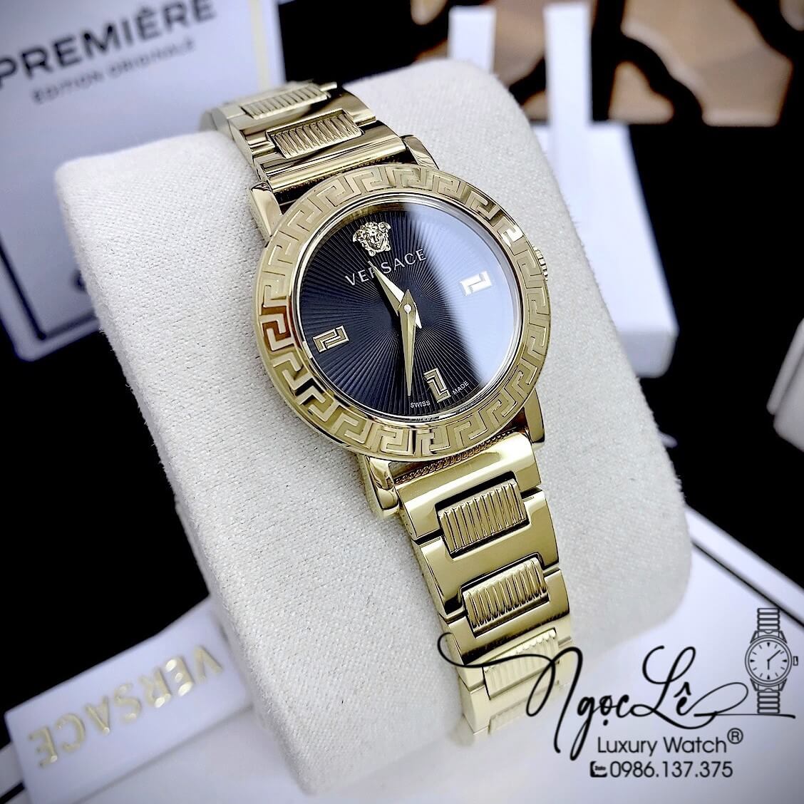 Đồng Hồ Nữ Versace Petit Dây Kim Loại Vàng Mặt Đen Size 28mm VE6M00622