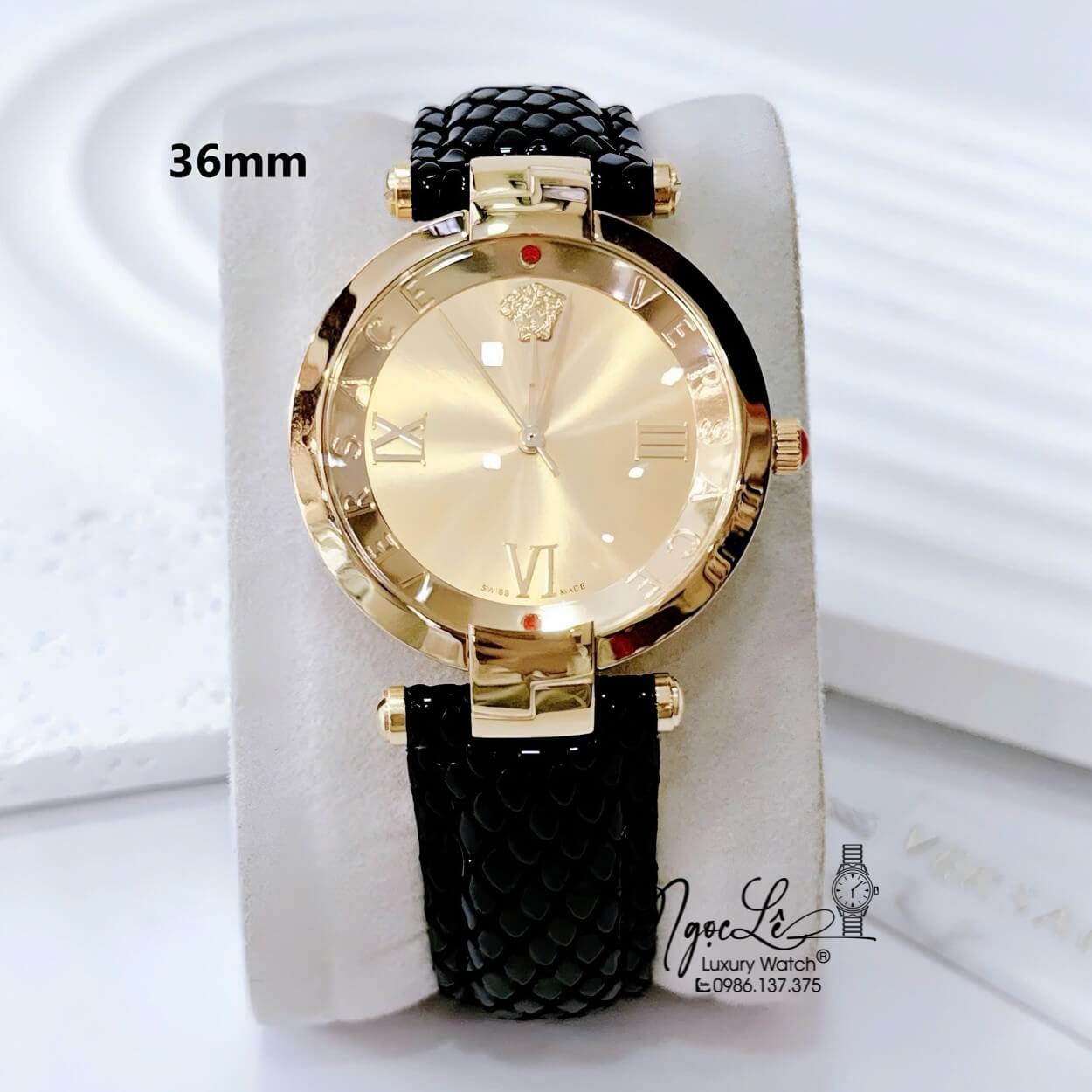 Đồng Hồ Nữ Versace Revive Dây Da Đen Mặt Vàng Size 35mm Máy Thụy Sĩ