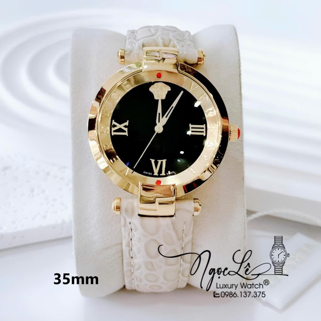 Đồng Hồ Nữ Versace Revive Dây Da Nude Mặt Đen Vỏ Vàng Size 35mm Máy Thụy Sĩ