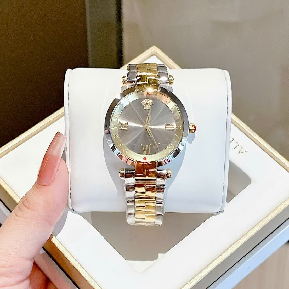 Đồng Hồ Nữ Versace Revive Màu Demi Vàng Mặt Xám Gương Size 35mm