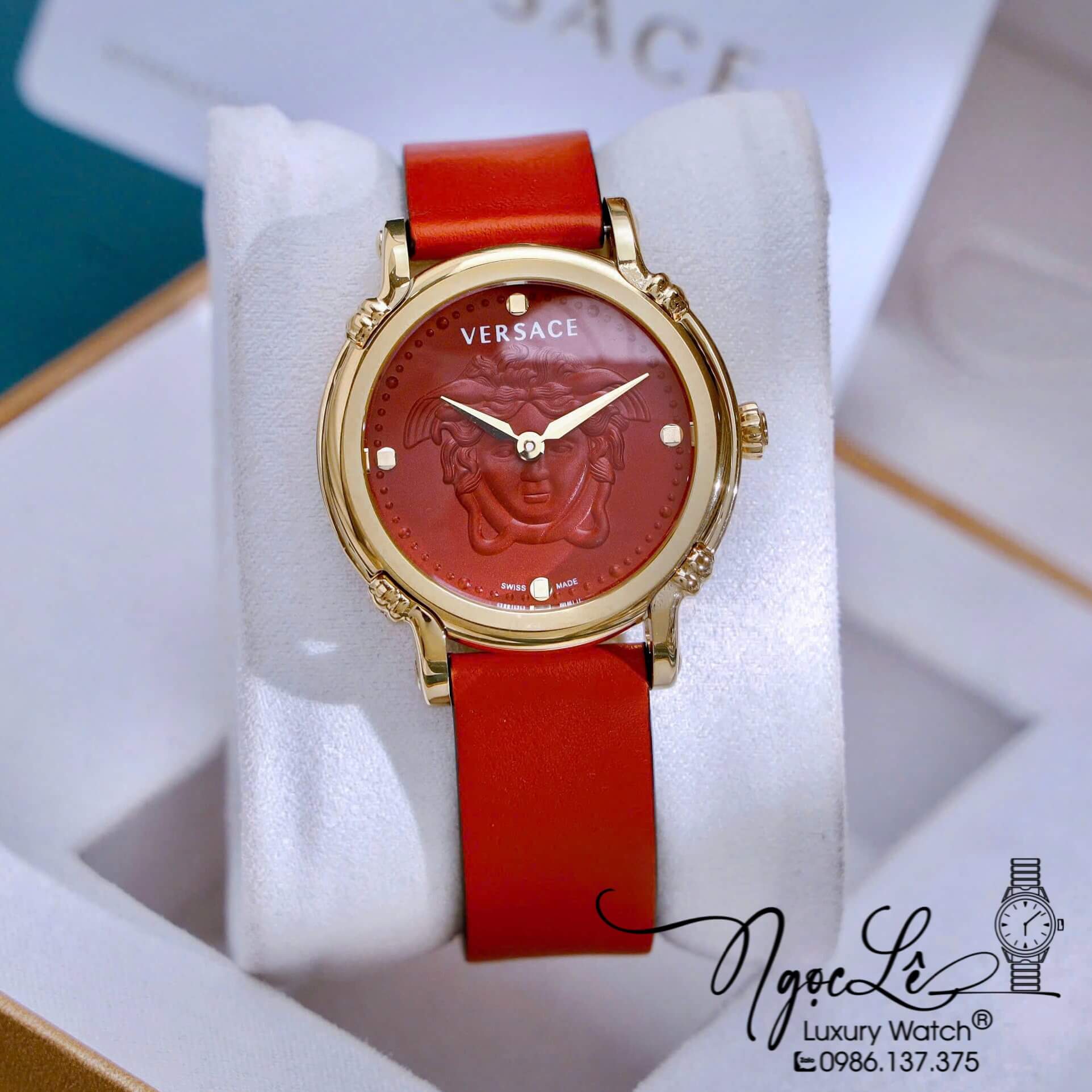 Đồng Hồ Nữ Versace Safety Dây Da Đỏ Vỏ Gold Máy Pin 34mm - VEPN00220