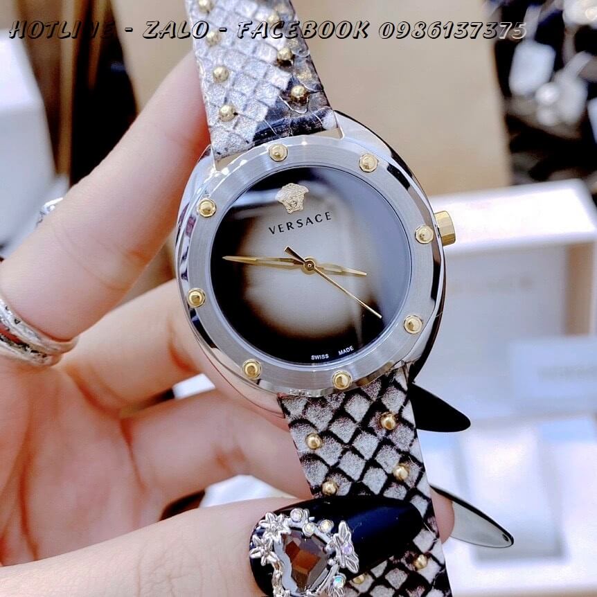 Đồng Hồ Versace Shadov Nữ Dây Da Xám Nude 38mm Silver