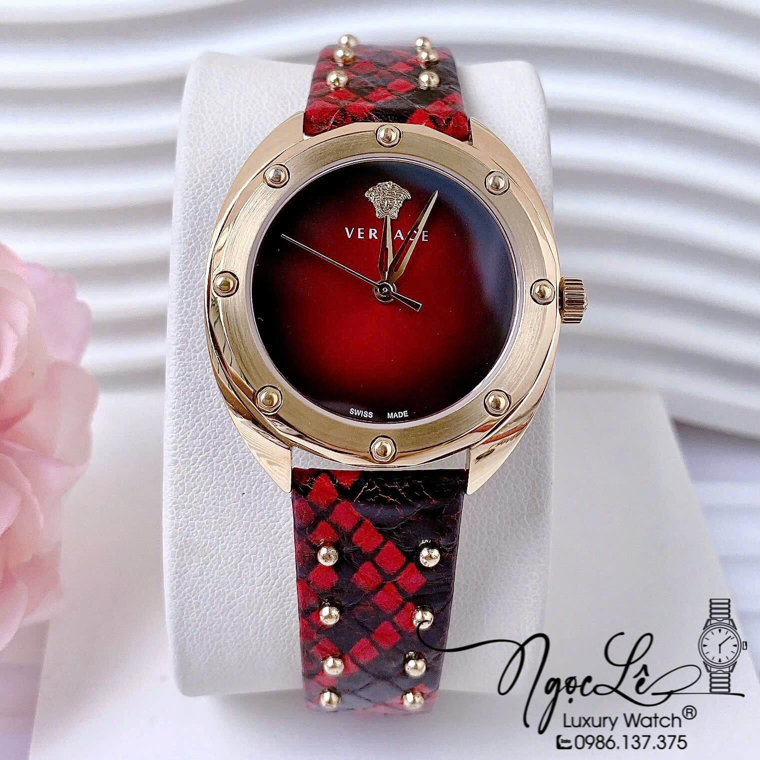 Đồng Hồ Nữ Versace Shadov Dây Da Màu Đỏ Vỏ Vàng Size 36mm