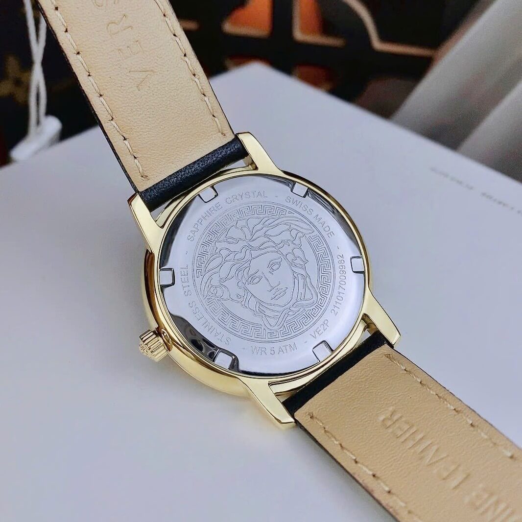 Đồng Hồ Nữ Versace Tribute Dây Da Đen Mặt Đen Vỏ Vàng Gold Size 35mm - Quartz Japan