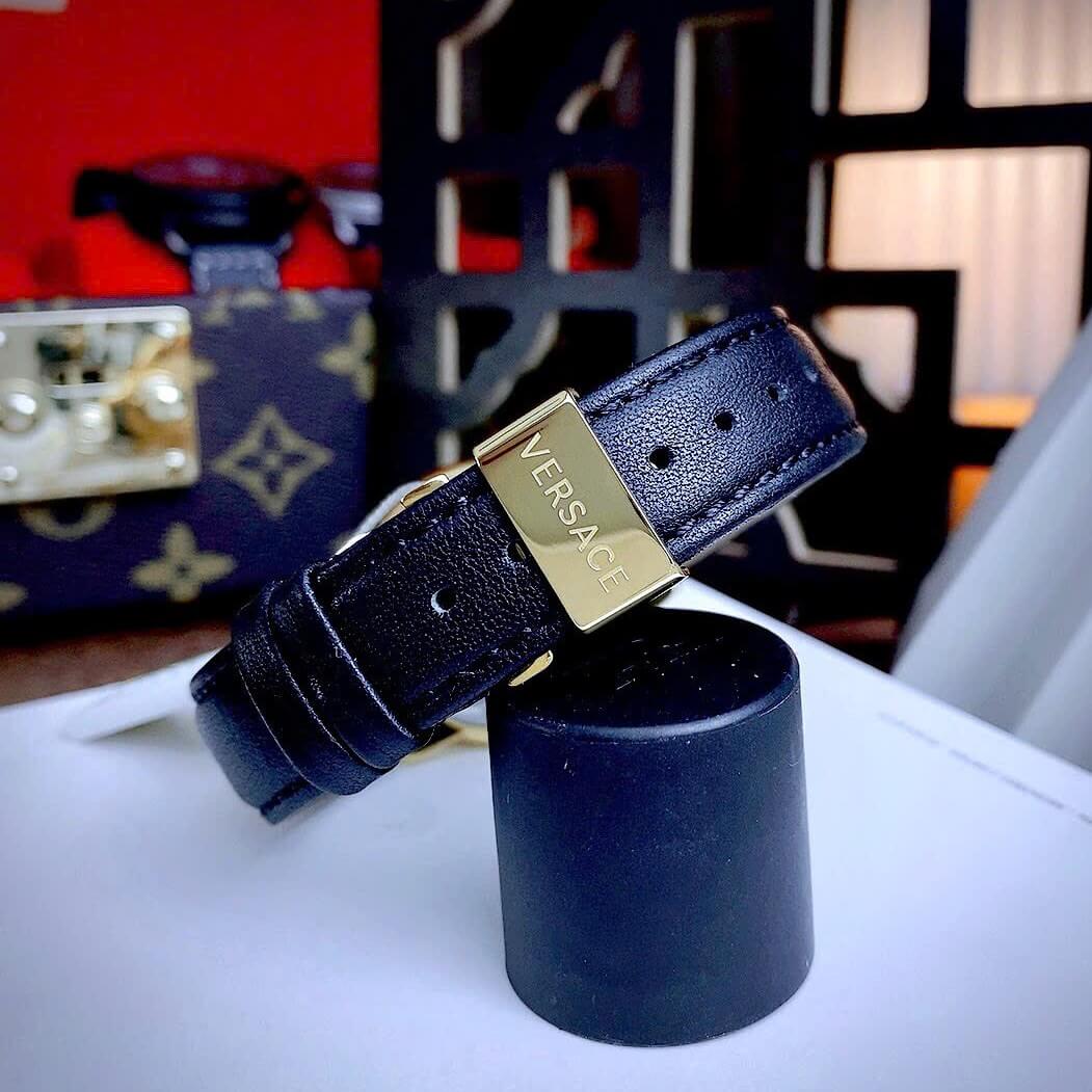 Đồng Hồ Nữ Versace Tribute Dây Da Đen Mặt Đen Vỏ Vàng Gold Size 35mm - Quartz Japan
