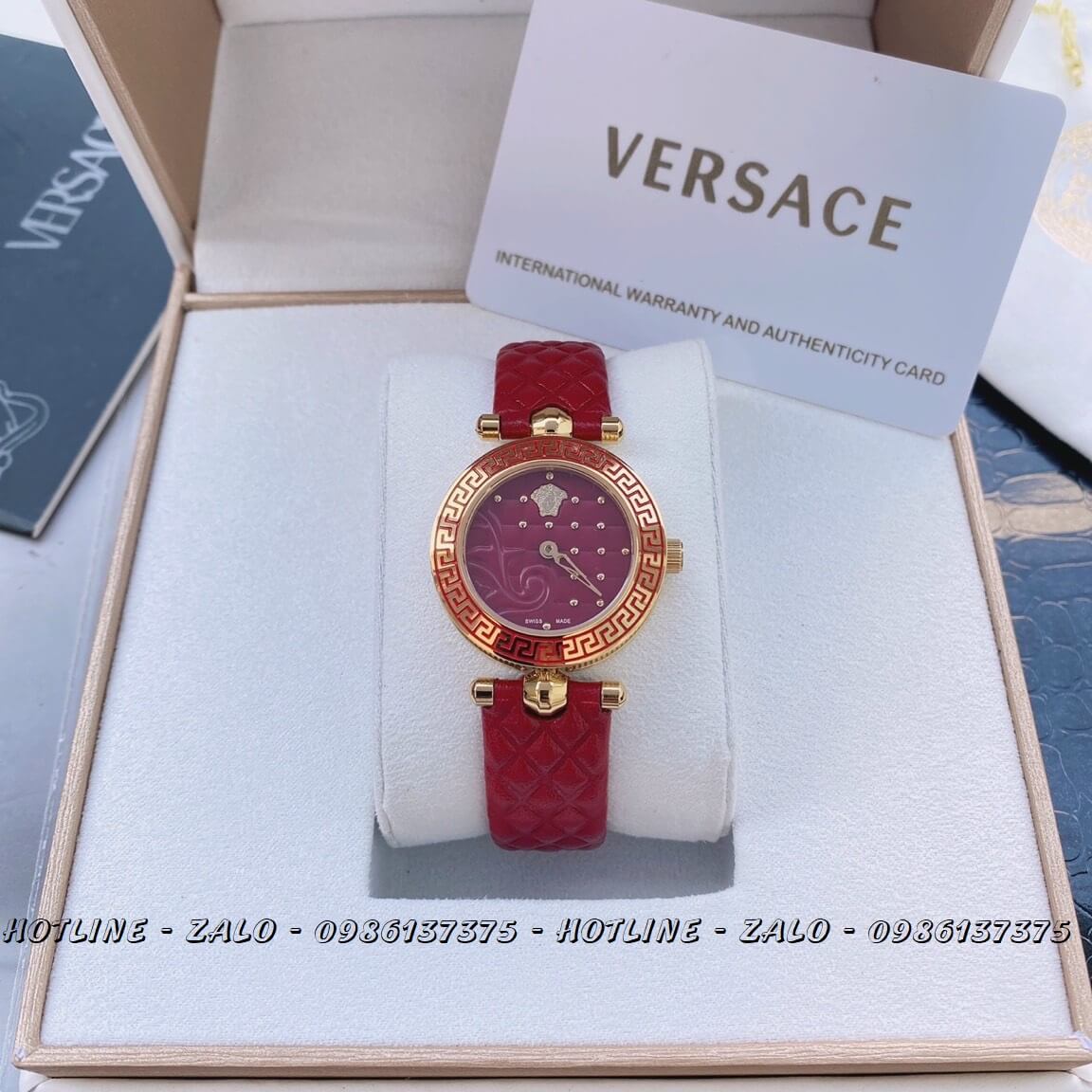 Đồng Hồ Nữ Versace Mini Vanitas 30mm Dây Da Đỏ