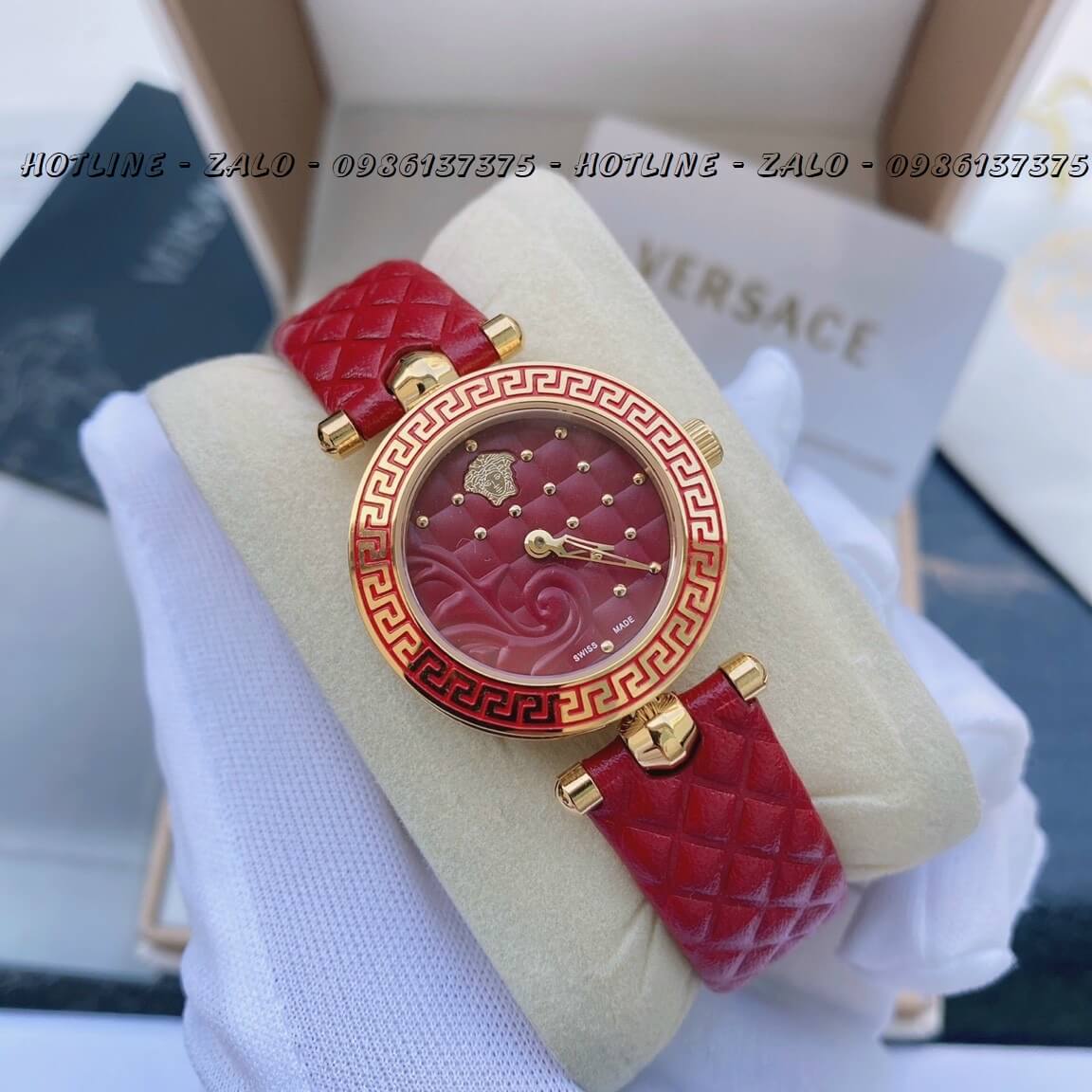 Đồng Hồ Nữ Versace Mini Vanitas 30mm Dây Da Đỏ