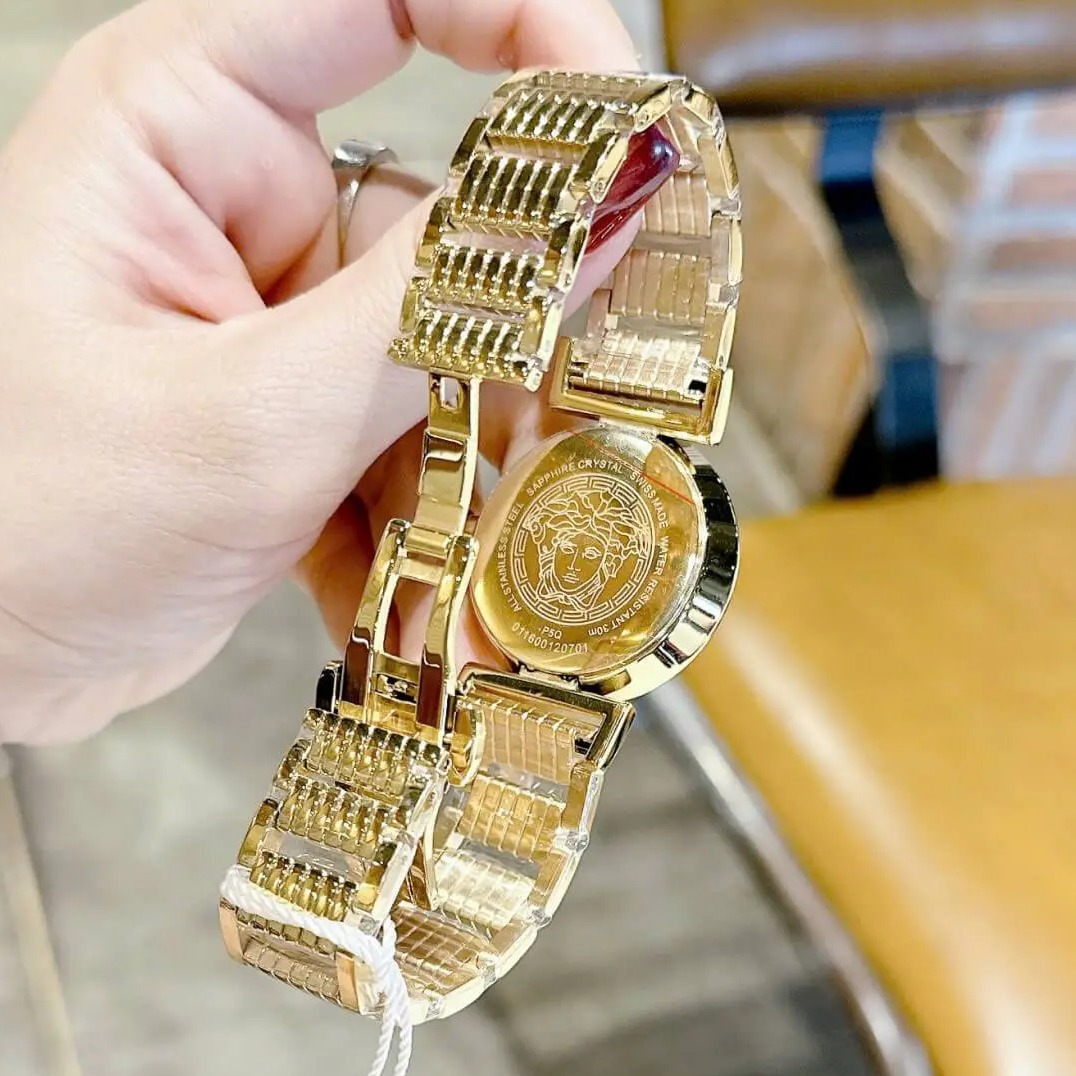 Đồng hồ Versace nữ dây thép vàng mặt cam, Versace Vanity Thụy Sĩ size 35mm - Quartz