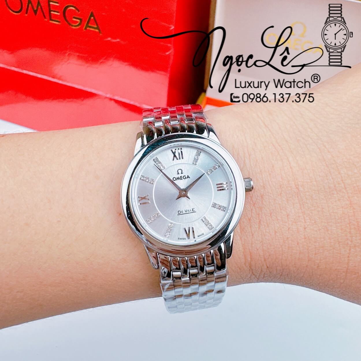 Đồng Hồ Cặp Omega Deville Máy Pin Thụy Sỹ Dây Kim Loại Màu Silver 39mm-30mm