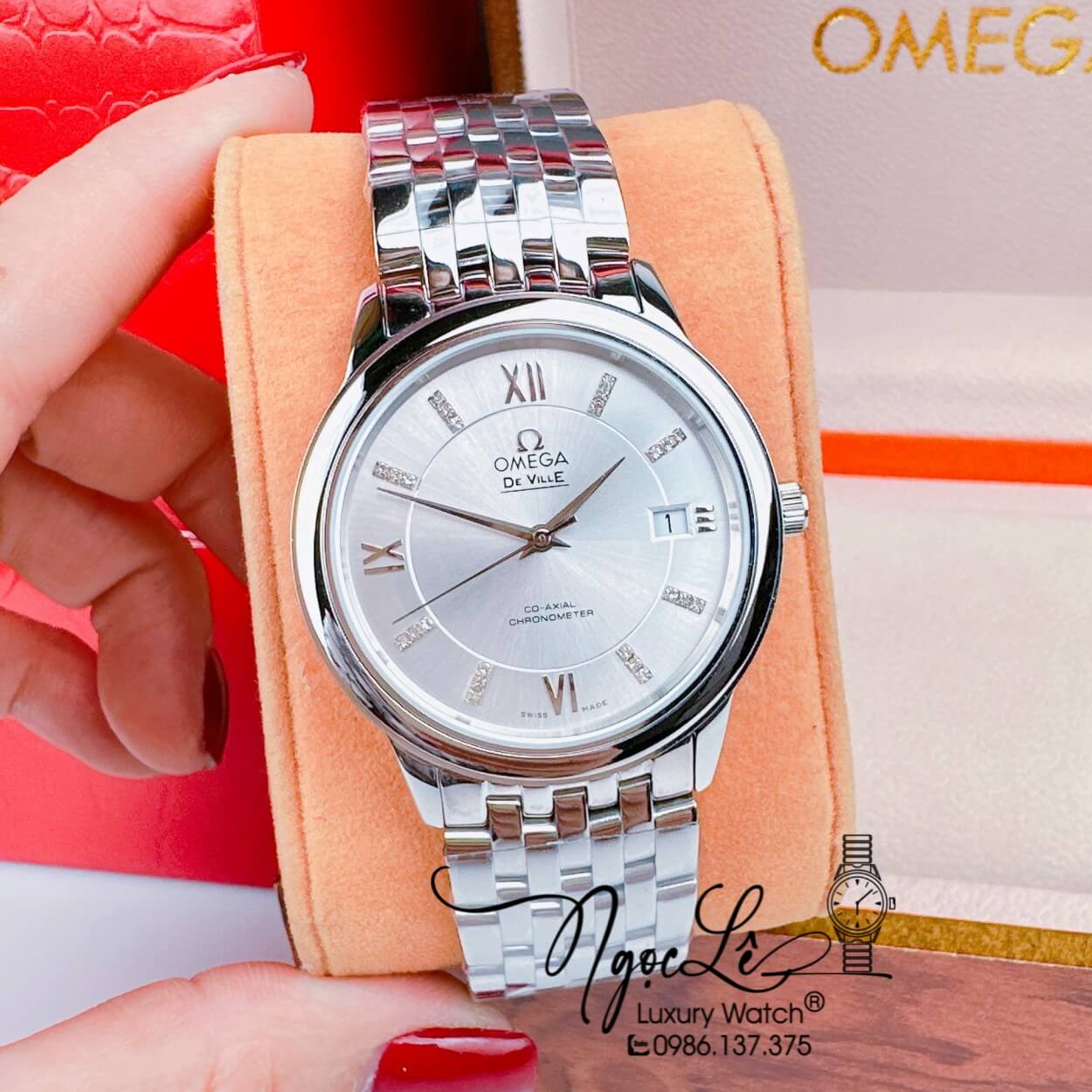 Đồng Hồ Cặp Omega Deville Máy Pin Thụy Sỹ Dây Kim Loại Màu Silver 39mm-30mm