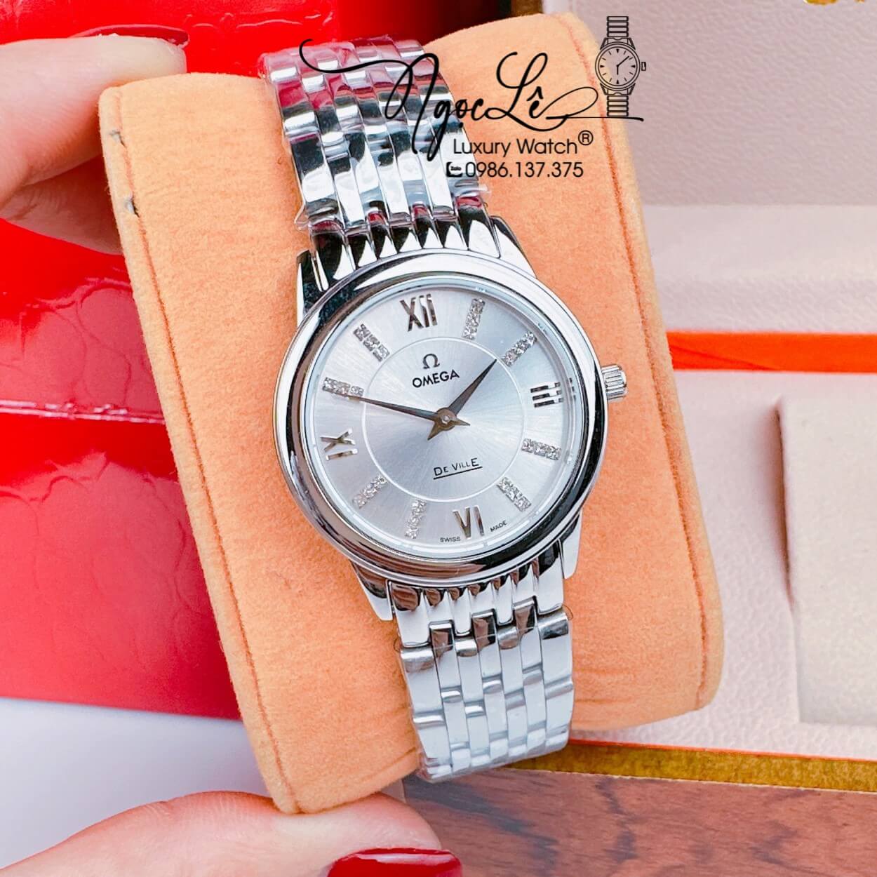 Đồng Hồ Cặp Omega Deville Máy Pin Thụy Sỹ Dây Kim Loại Màu Silver 39mm-30mm