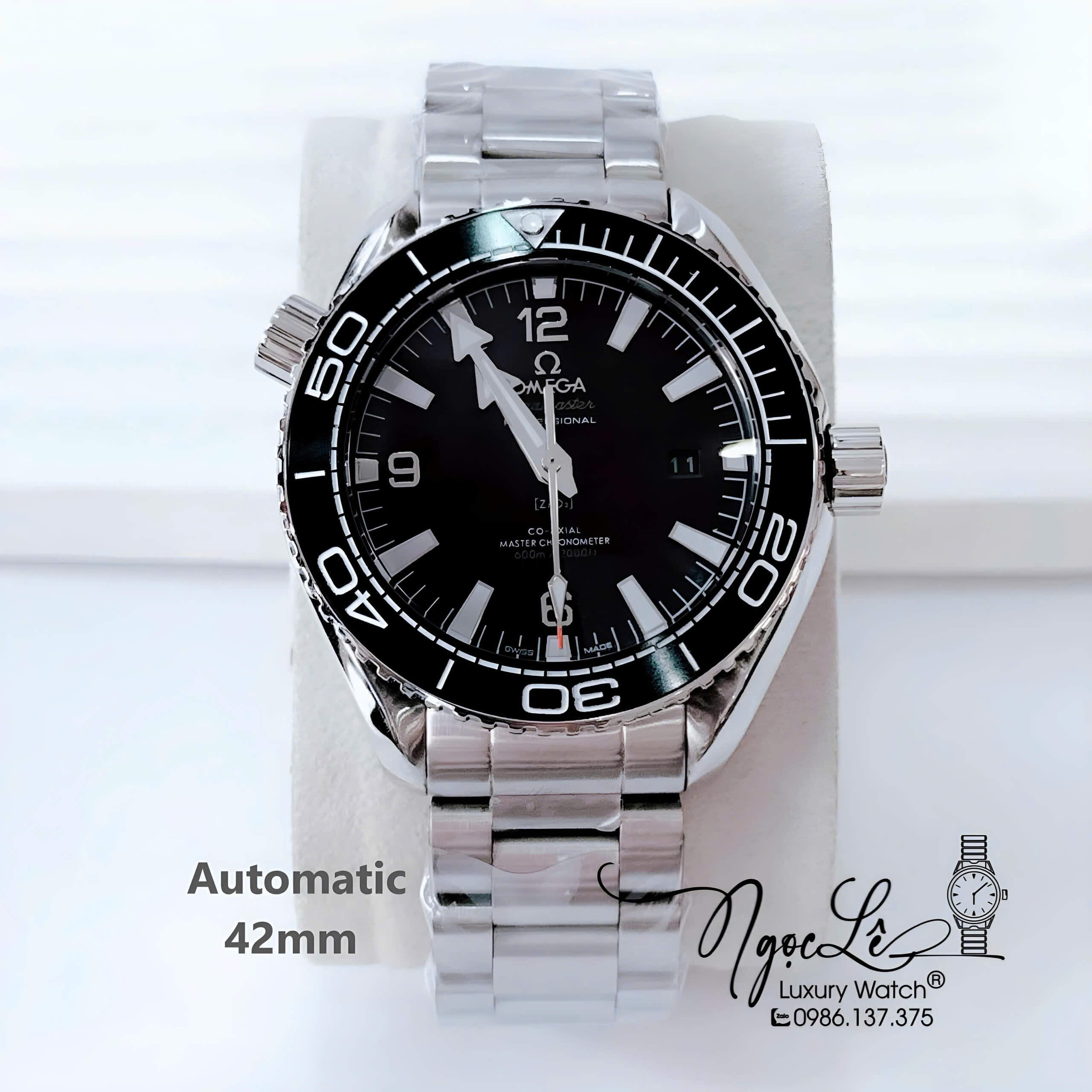 Đồng Hồ Nam Omega Seamaster Planet Ocean Automatic Dây Kim Loại Silver Size 42mm - Mặt Màu Đen