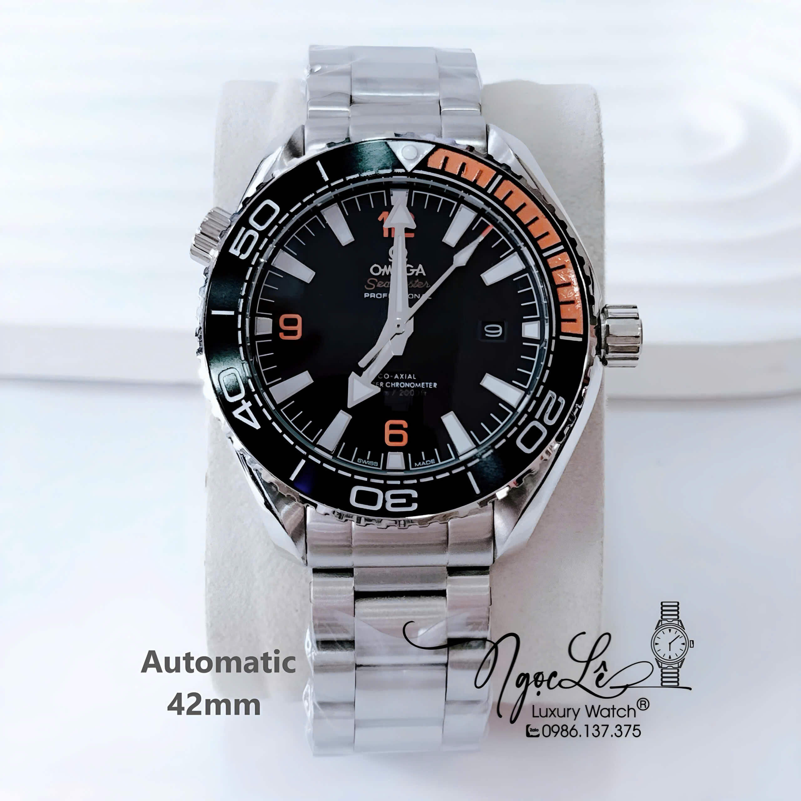 Đồng Hồ Nam Omega Seamaster Planet Ocean Automatic Dây Kim Loại Silver Size 42mm - Mặt Đen Viền Cam