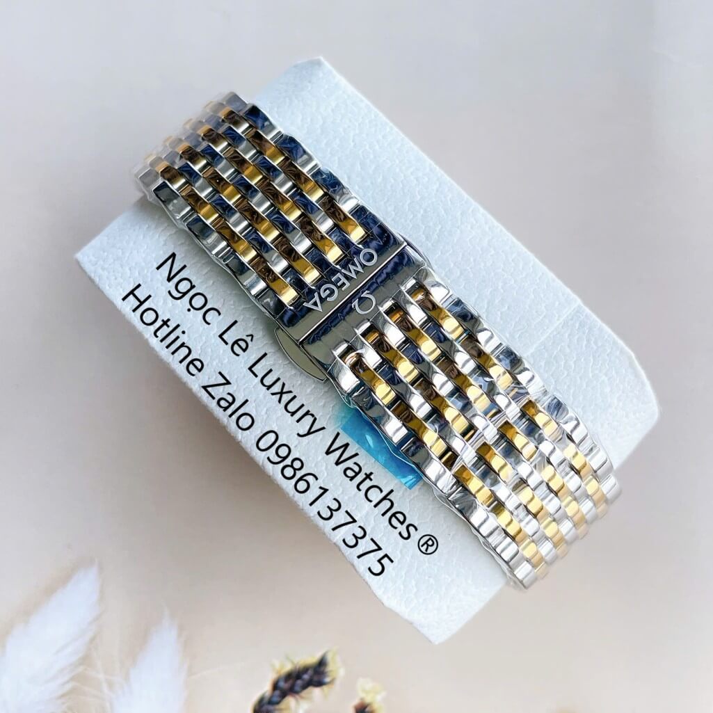 Đồng Hồ Omega Nam Máy Cơ Tự Động Mặt Thuyền Buồm Dây Kim Loại Demi Vàng Mặt Đen Size 40mm