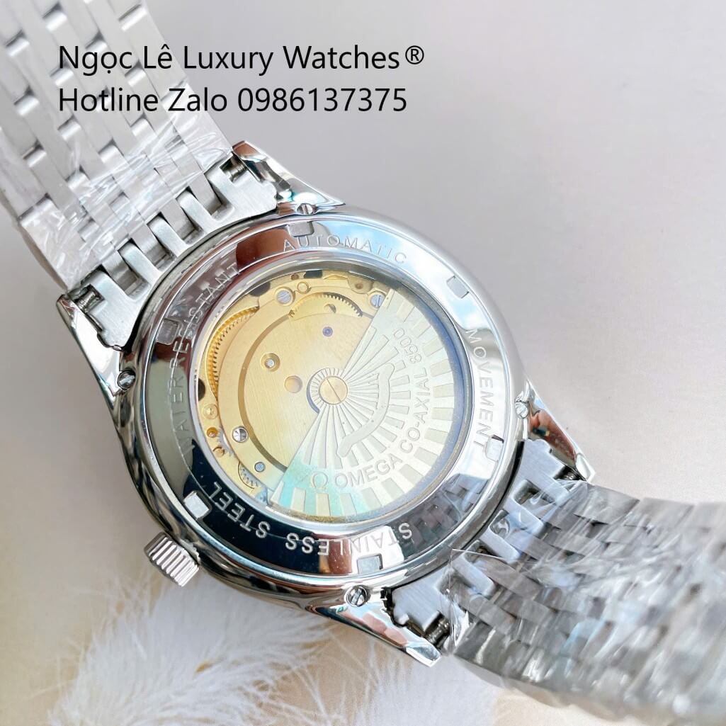 Đồng Hồ Omega Nam Máy Cơ Tự Động Mặt Thuyền Buồm Dây Kim Loại Bạc Mặt Đen Size 40mm