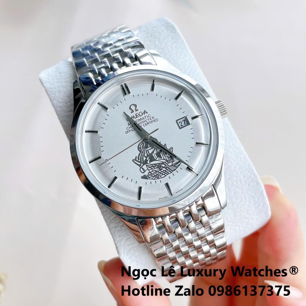 Đồng Hồ Omega Nam Máy Cơ Tự Động Mặt Thuyền Buồm Dây Kim Loại Bạc Mặt Trắng Size 40mm
