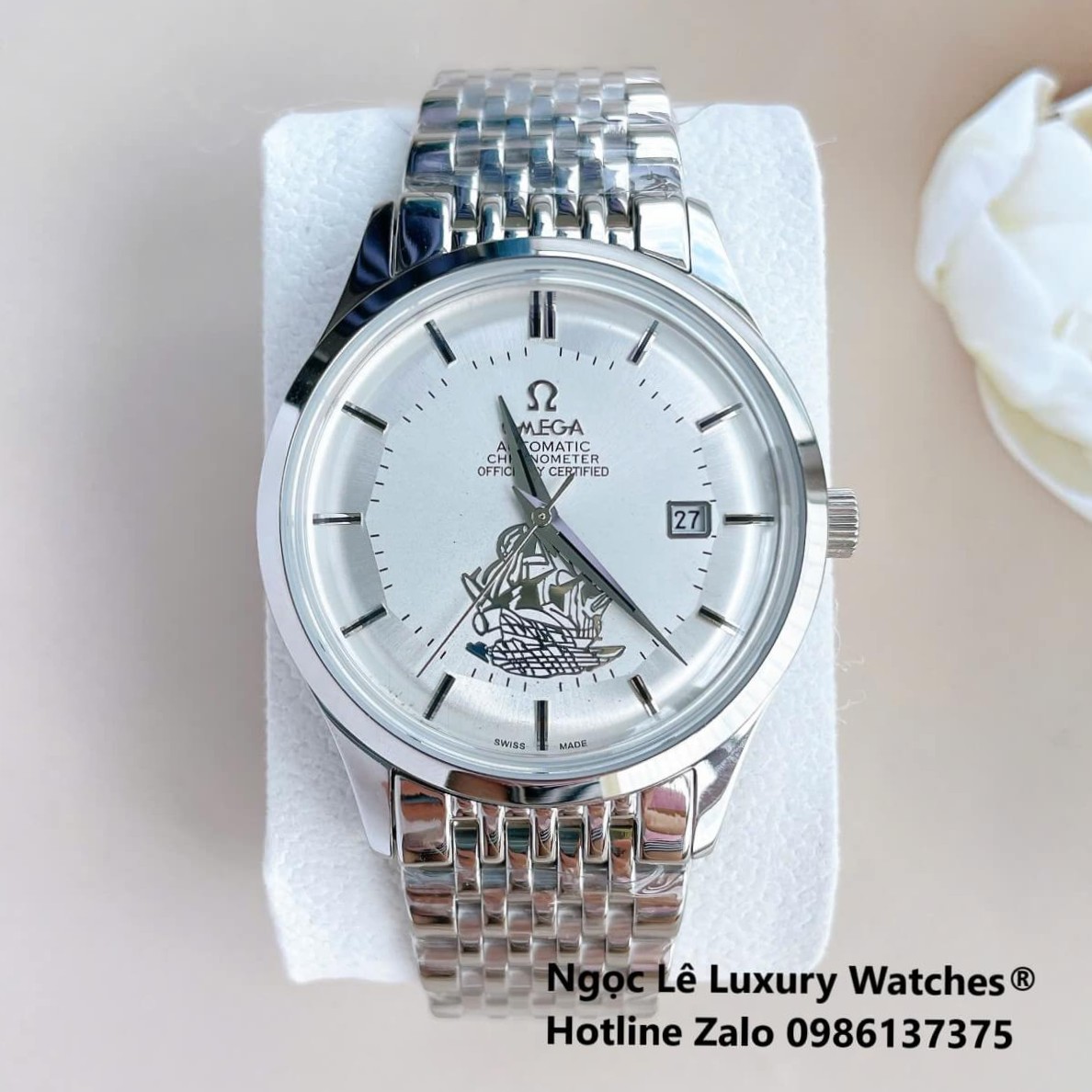 Đồng Hồ Omega Nam Máy Cơ Tự Động Mặt Thuyền Buồm Dây Kim Loại Bạc Mặt Trắng Size 40mm