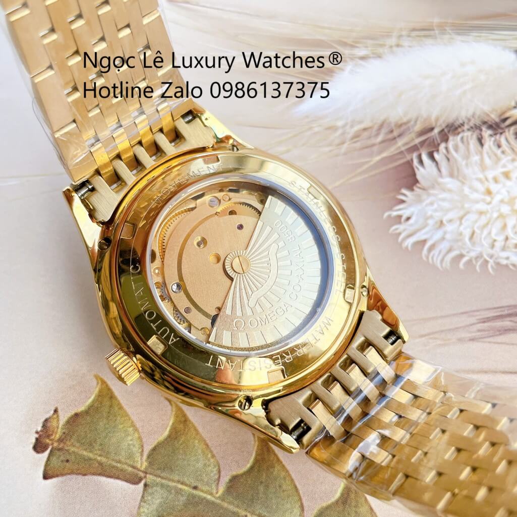 Đồng Hồ Omega Nam Máy Cơ Tự Động Mặt Thuyền Buồm Dây Kim Loại Màu Vàng Mặt Trắng Size 40mm