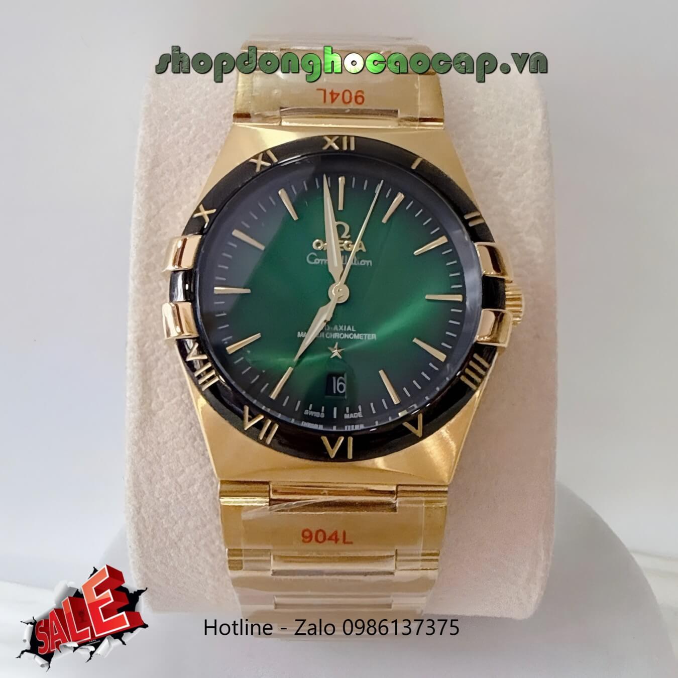 Đồng Hồ Nam Omega Constellation Tự Động Dây Kim Loại Vàng Mặt Ombre Xanh Lá Size 40mm