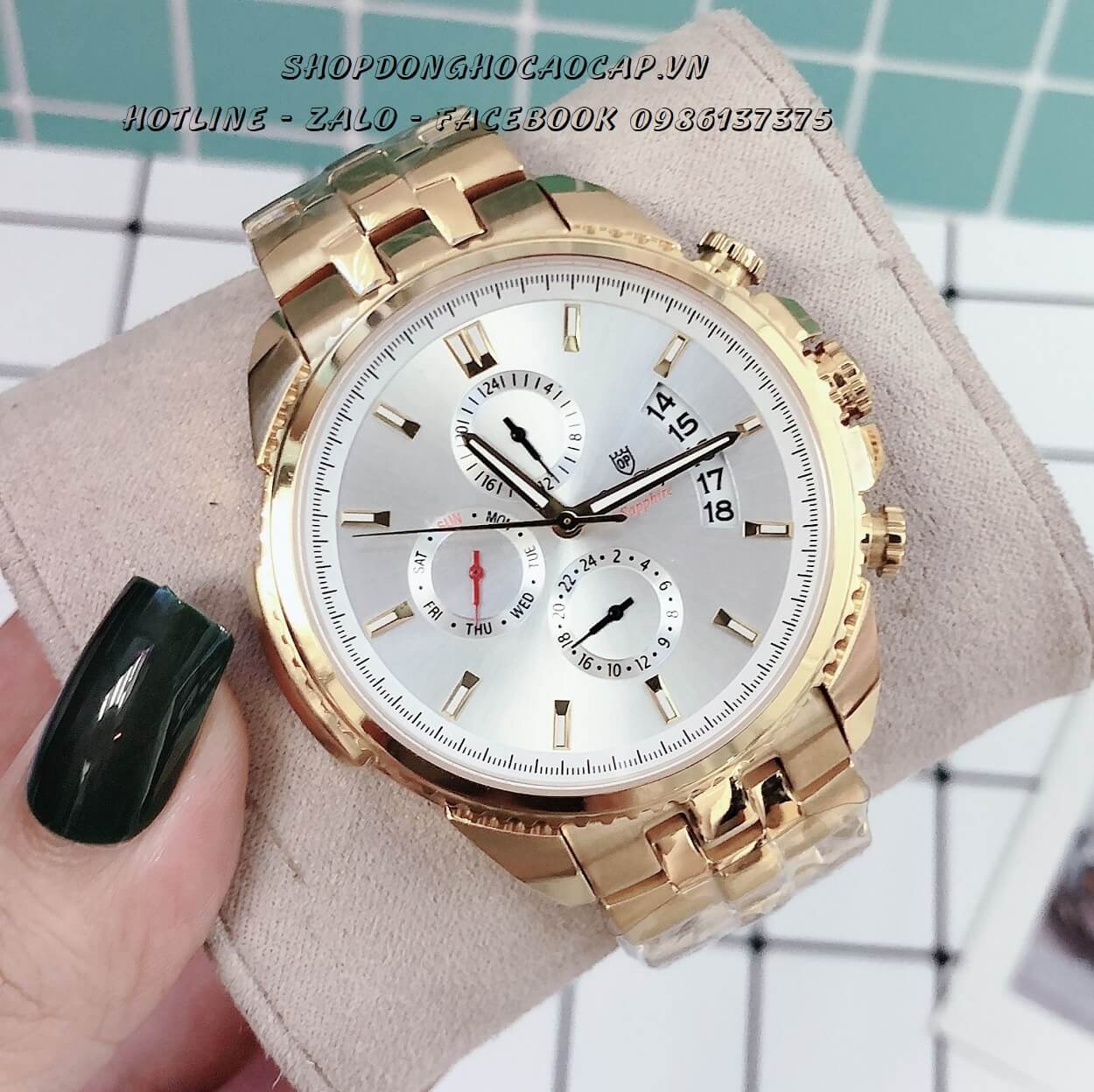Đồng Hồ OP Nam 6 Kim Vàng Mặt Trắng 42mm