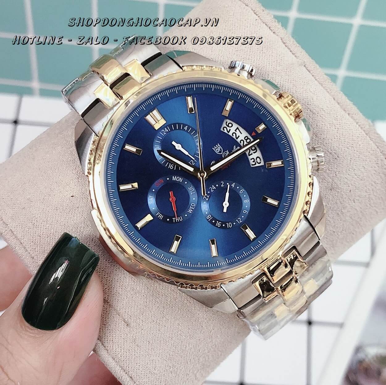 Đồng Hồ OP Nam 6 Kim Demi Mặt Xanh 42mm