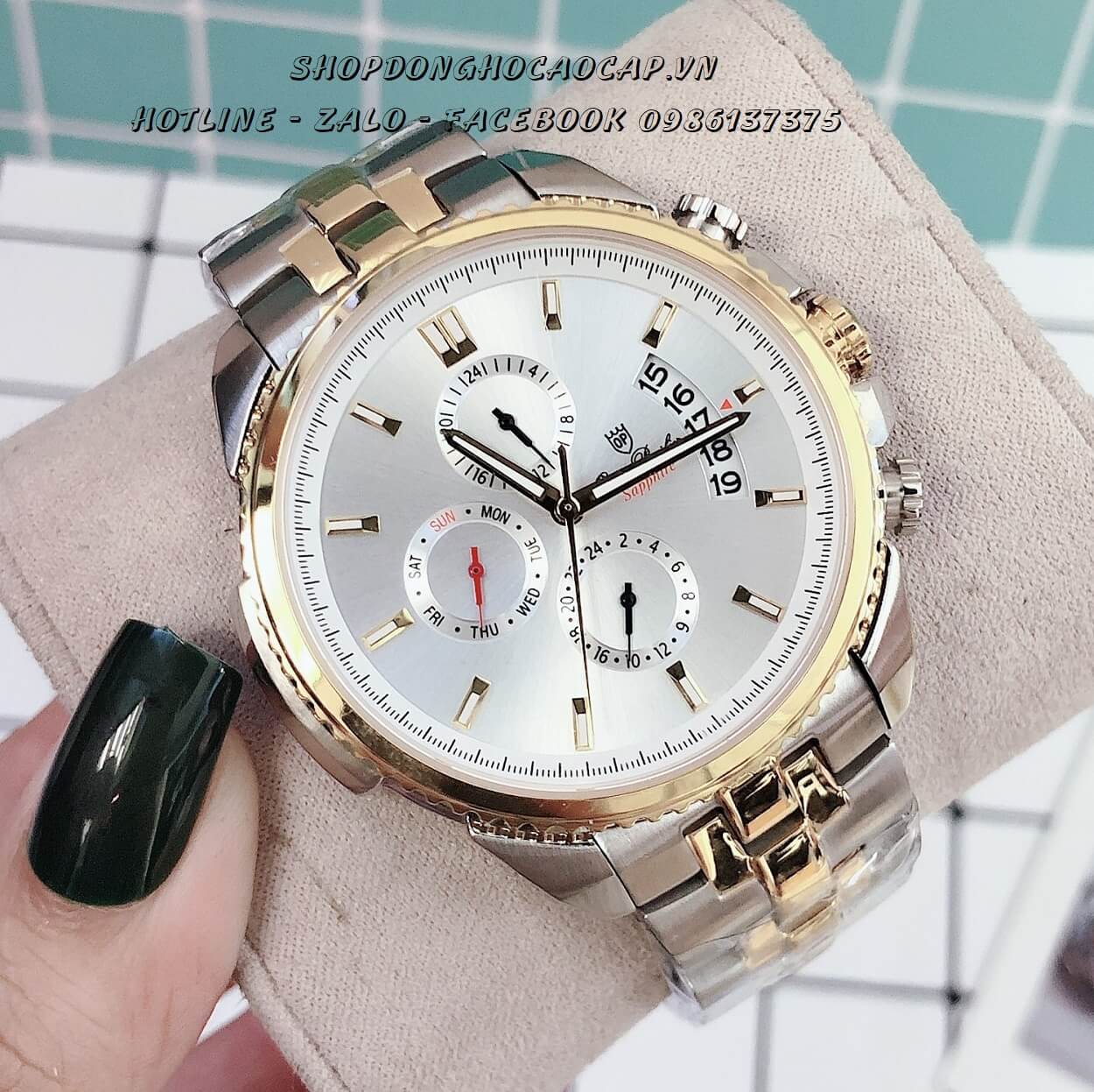 Đồng Hồ OP Nam 6 Kim Demi Mặt Trắng 42mm