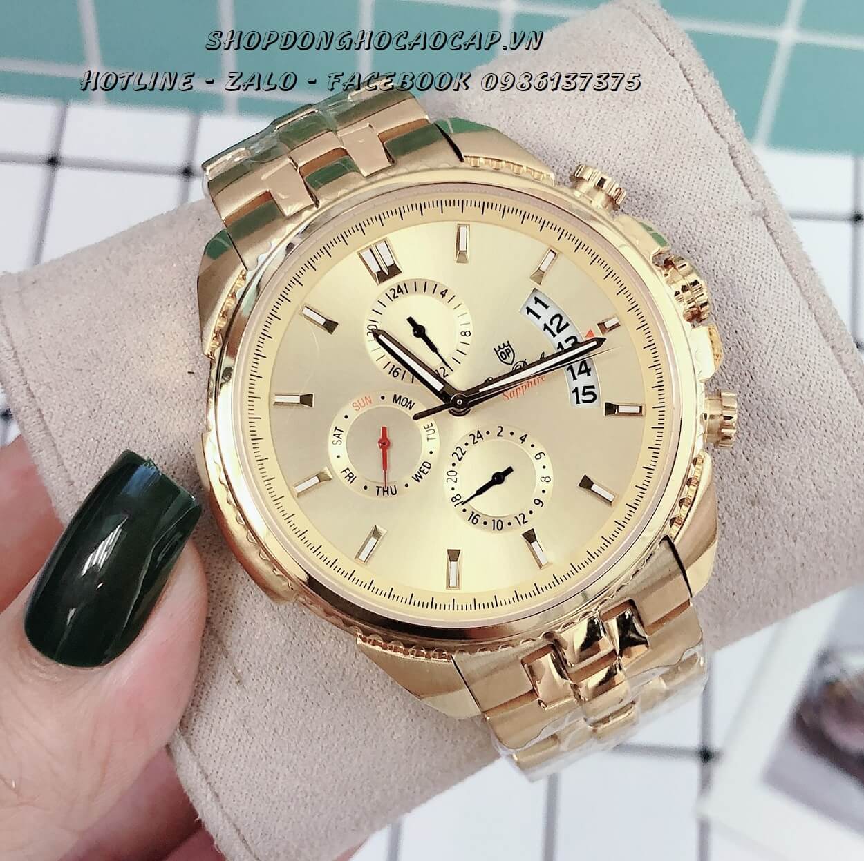 Đồng Hồ OP Nam 6 Kim Vàng Mặt Vàng 42mm