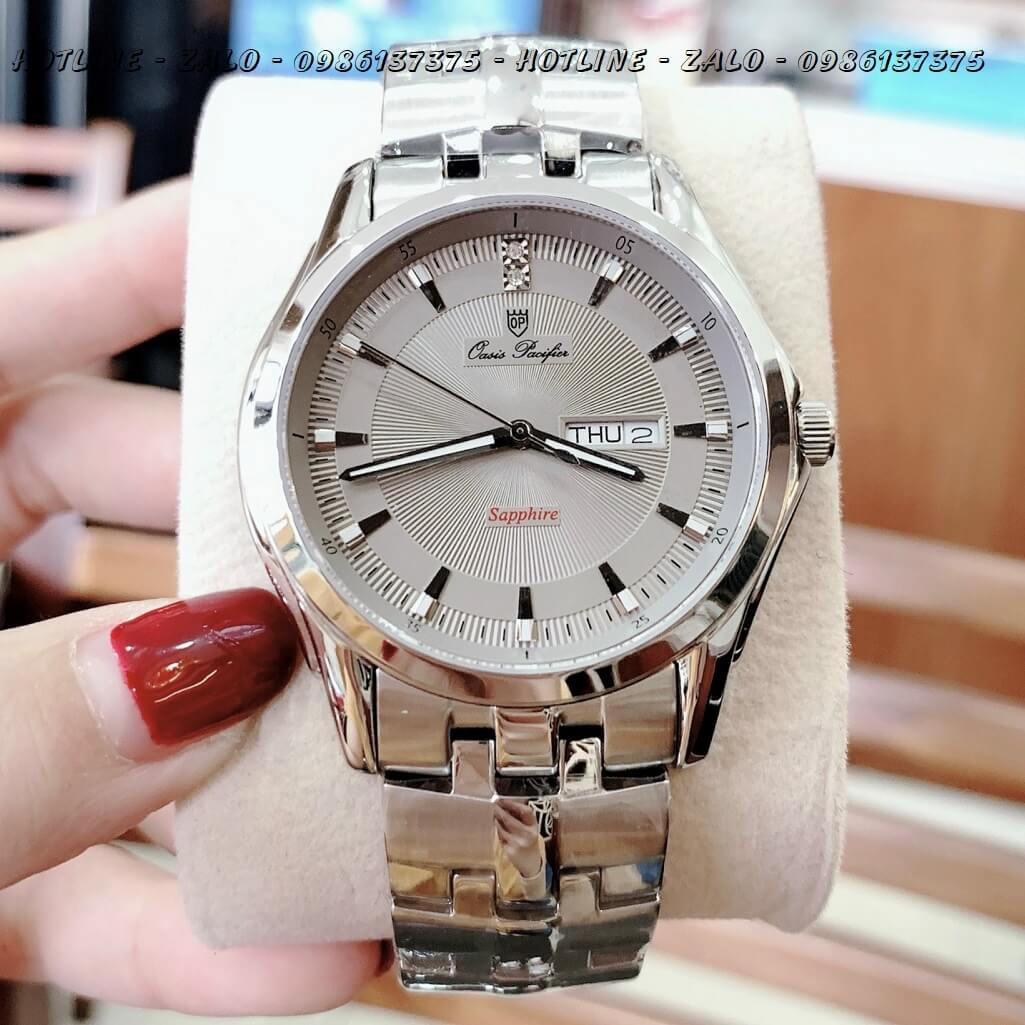 Đồng Hồ OP Nam 3 Kim Bạc Mặt Xám 40mm Sapphire