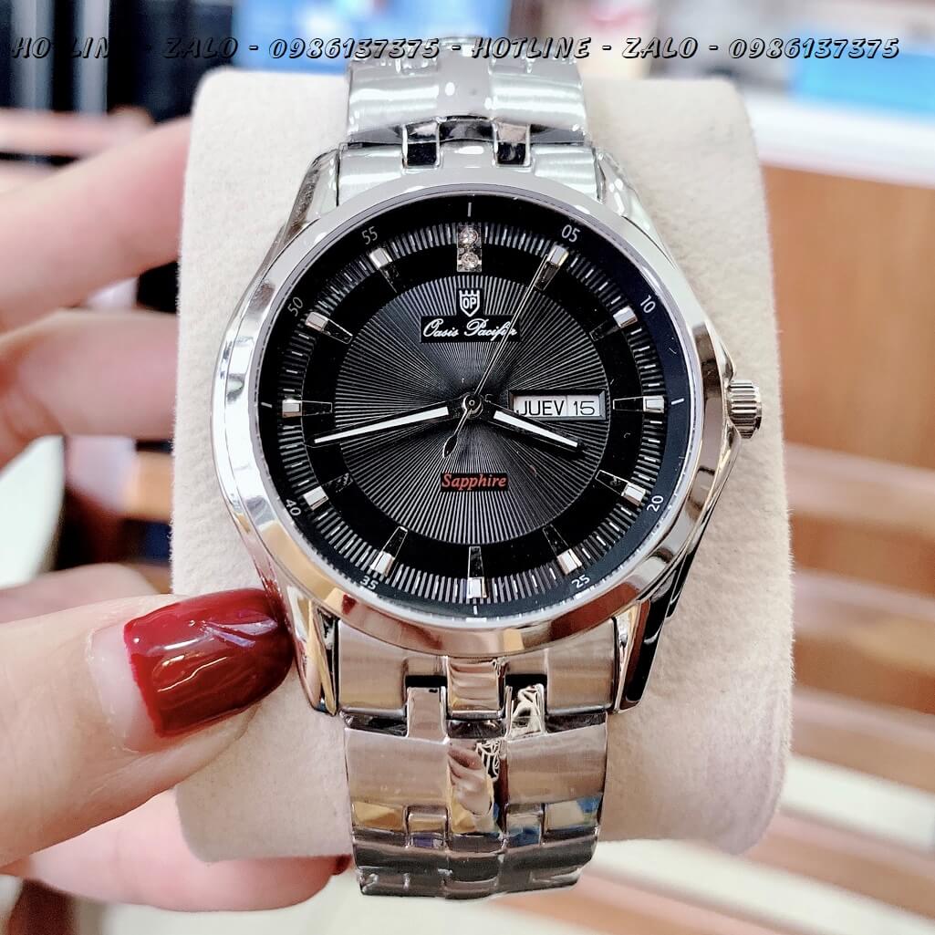 Đồng Hồ OP Nam 3 Kim Bạc Mặt Đen 40mm Sapphire