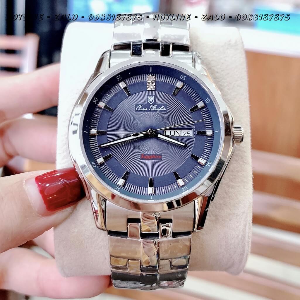 Đồng Hồ OP Nam 3 Kim Bạc Mặt Xanh Dương 40mm Sapphire