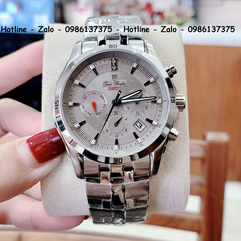 Đồng Hồ OP Nam 6 Kim Bạc Mặt Xám 41mm