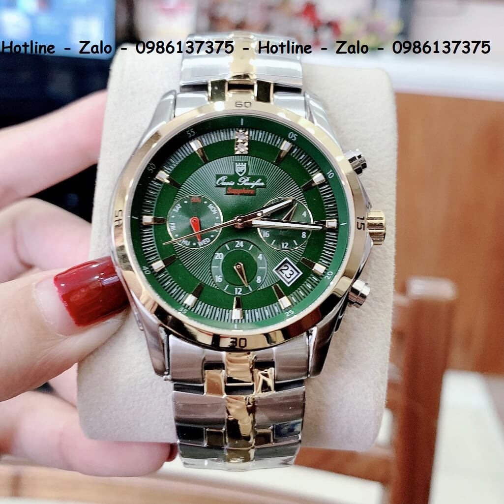 Đồng Hồ OP Nam 6 Kim Demi Vàng Mặt Xanh 41mm Quartz